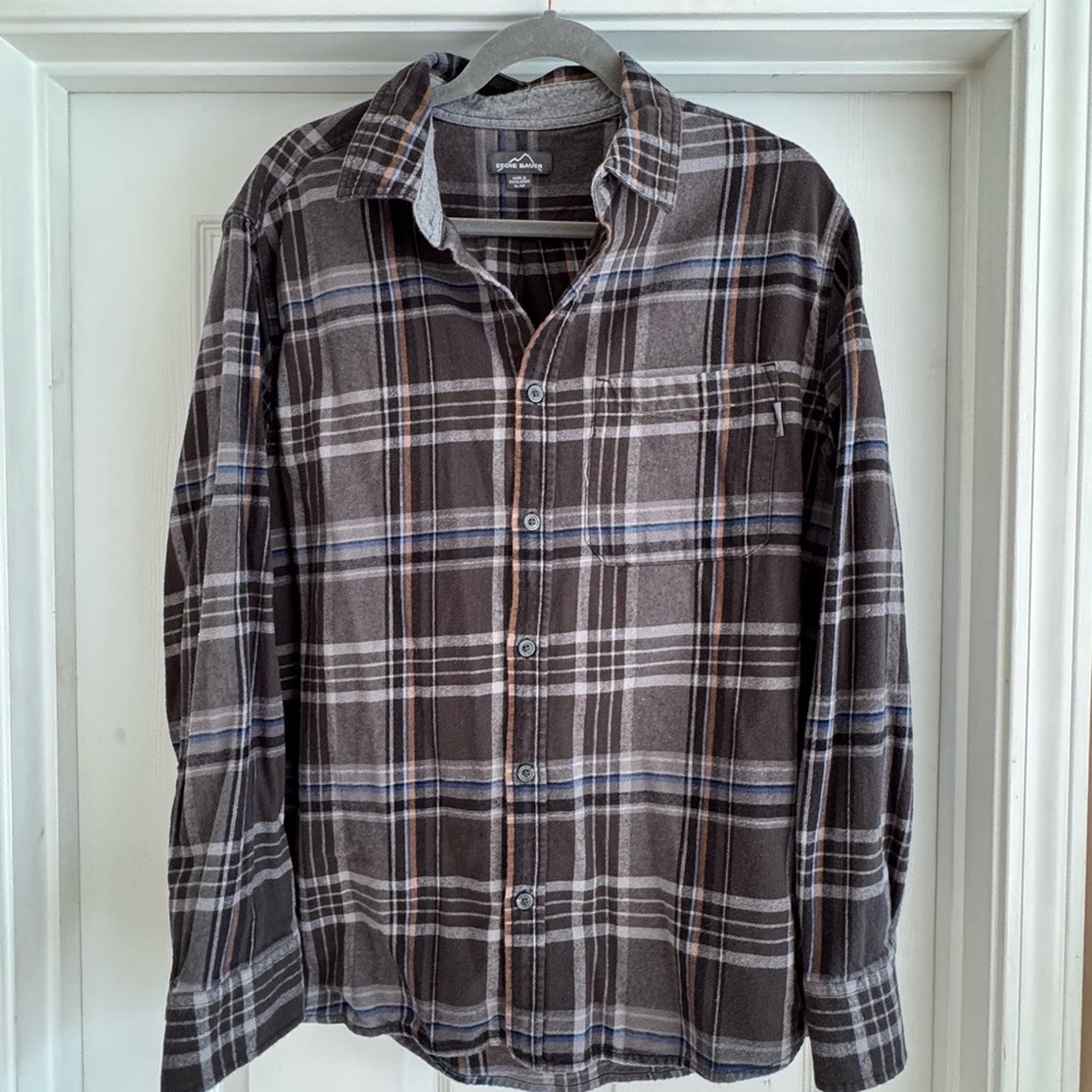 Eddie Bauer Men's grey and Blue Plaid Shirt